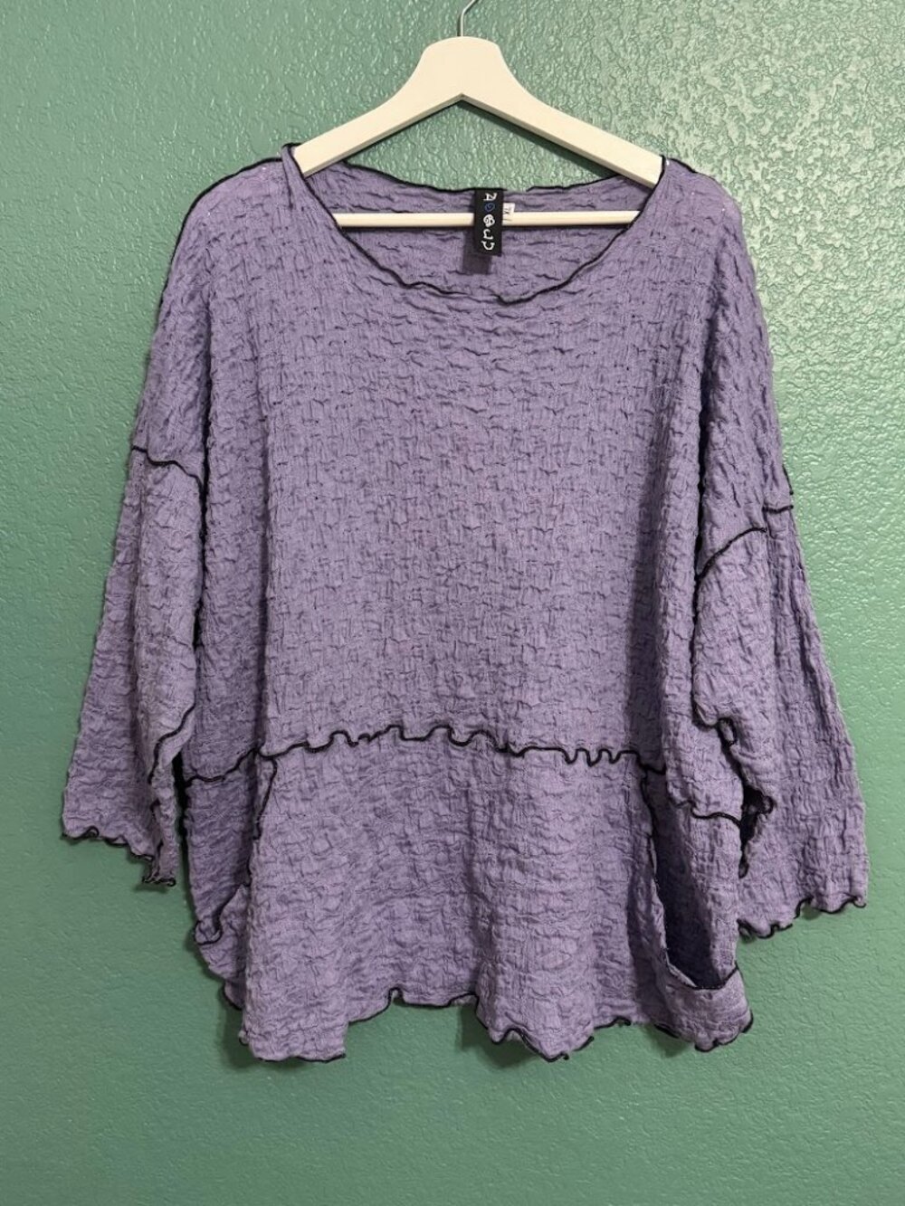 VTG NoBlu Lagenlook Cotton Pucker Top XL Purple Art To Wear Deconstructed - Picture 2 of 9